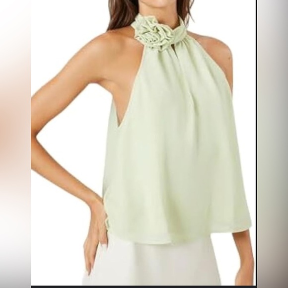 Forever 21 Pistachio woven rosette mock neck blouse NWT Fairycore whimsy light - Picture 6 of 6